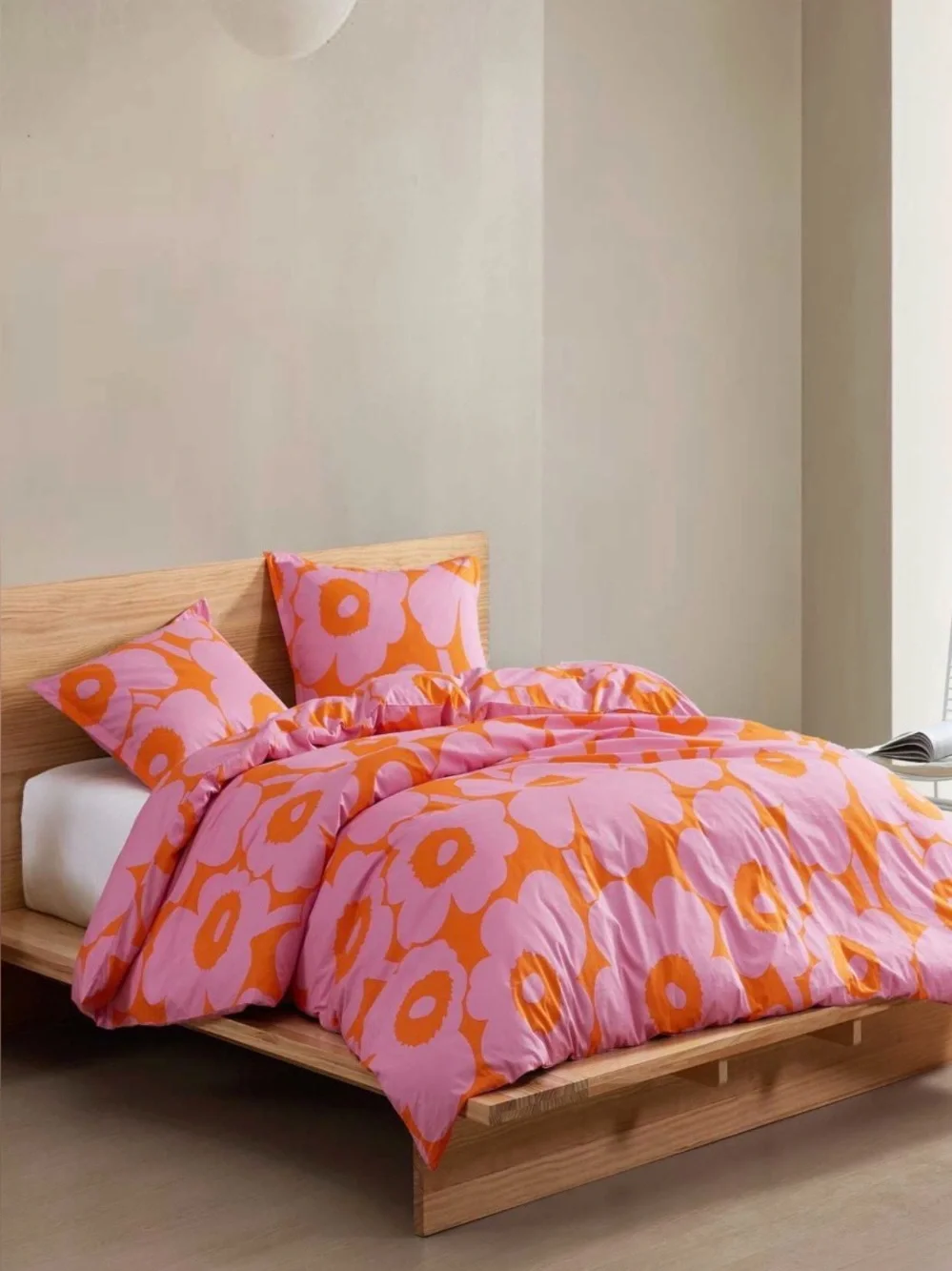 Marimekko Unikko Pink Orange Floral King Cotton Comforter Set 3PC NWT